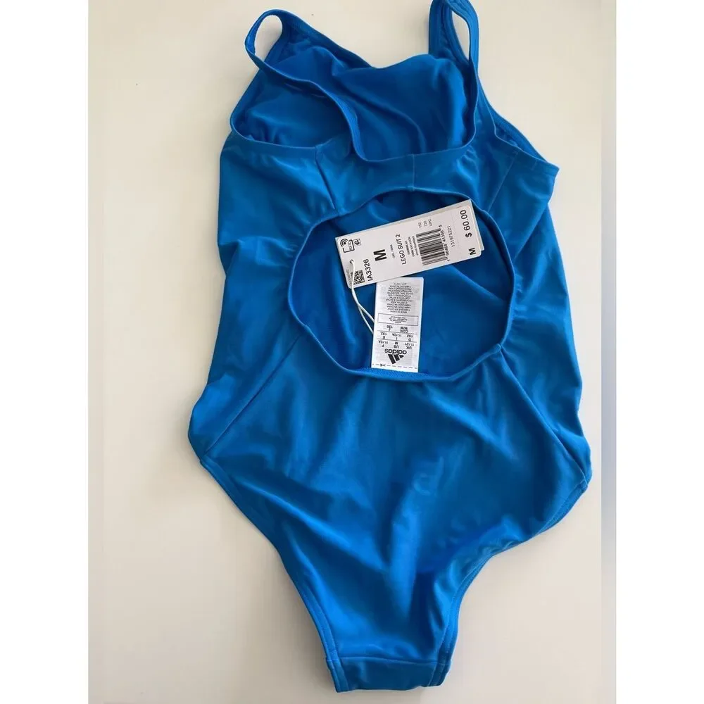 adidas X Lego Girls One Piece Graphic Bathing Suit, Blue, Medium, NWT